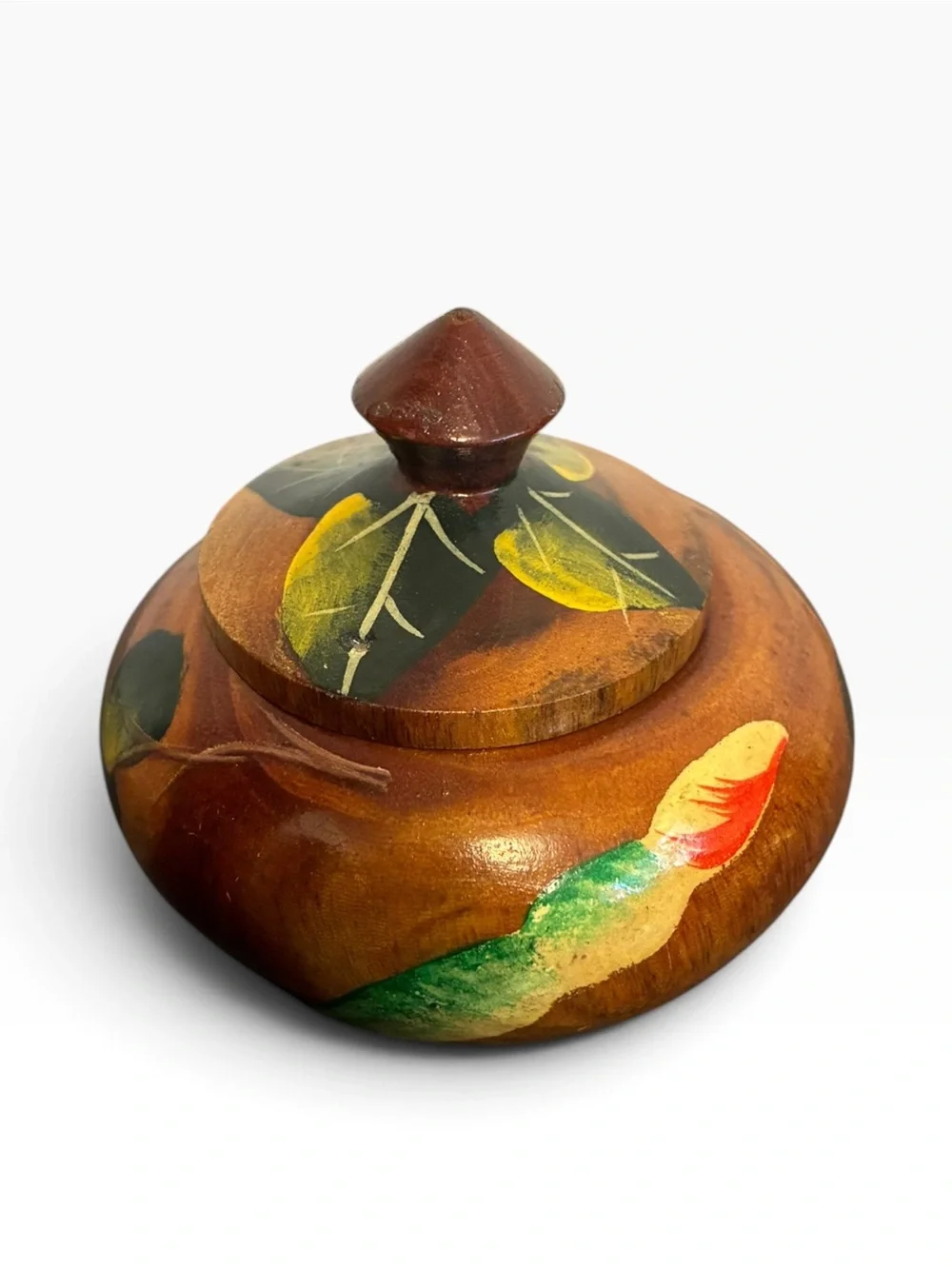 Vintage Hand Turned Wooded Lidded Bowl Hand Painted Wooden Trinket Box Jar 3
